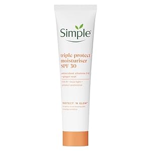Simple Protect ‘N’ Glow Triple Protect Moisturiser SPF 30 3x protection against UVA & UVB rays, blue light and pollution all-day hydrating face cream 40 ml