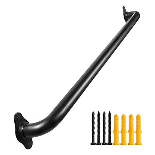 Purife 36 Inch Black Metal Stairs Railing Indoor, Industrial Pipe Staircase Handrail - Wall Mount Hand Rails for Outdoor Steps, Banister Deck Rail, Safety Grab Bar for Senior or Disabled