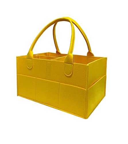 Esoes Diaper Caddy Organizer, Baby Diaper Caddy, Nursery Storage Basket Bin and Car for Diapers and Baby Wipes, Nappy Bags for Mom Toys Storage for Child (Yellow)