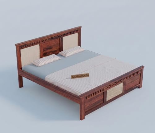 Image of AADITYA WOODS Solid Sheesham Wood Bed Cot Without Storage |Wooden Bed for Bedroom | Multipurpose Duble Cot (Honey, King)
