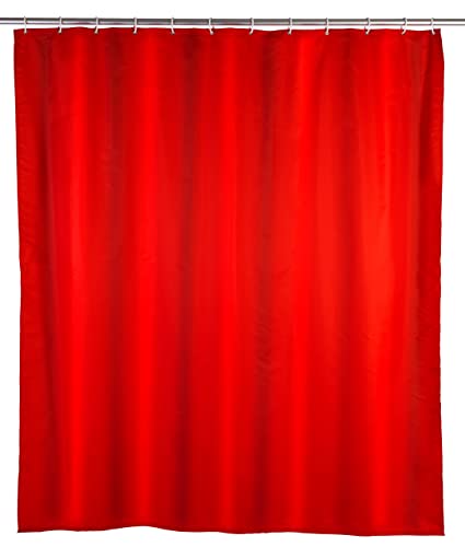 WENKO Rideau de Douche Anti-moisissure Rouge - antibactérien, Lavable, Polyester, 180 x 200 cm, Rouge
