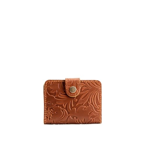 Image of Portland Leather Goods Women's Mini Bifold Wallet - Slim, Palm-Sized Design with Secure Snap Closure, 2 Card Slots, 2 Cash Slots & Zippered Coin Pocket - Meadow