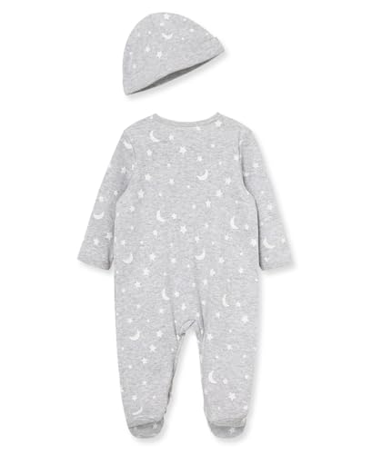 Little Me Gender Neutral Clothes for Baby 2-Piece 100% Cotton Moon and Stars Footie Sleeper and Cap Set, 3 Months - Thumbnail 2