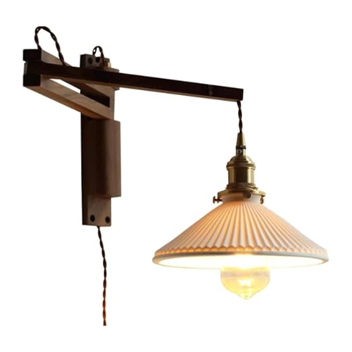 Applique murale rétro ZR98US céramique noyer avec lampe orientable pour salon