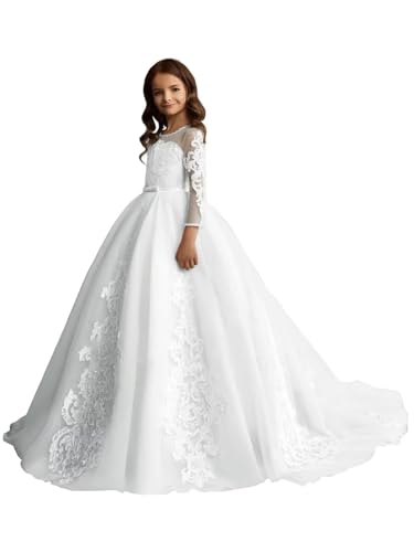 Flower Girl Dress for Wedding Lace Appliques Puffy Tulle Pageant Dresses for Girls Princess Birthday Party Ball Gowns