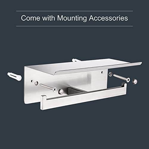 Crw Double Toilet Paper Holder With Shelf, Commercial Toilet Paper Dispenser, Stainless Steel Dual Tissue Roll Holder For Bathroom, Brushed Nickle Wall Mounted Rustproof #TOP6
