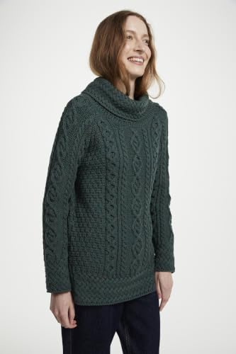 Image of Carraig Donn - Ladies - 100% Soft Merino Wool - Cable Knit Sweeter Vented Roll Neck Irish Jumper