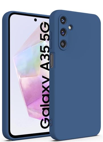 Image of DIZORO Microfiber Candy Case for Samsung A35 5G Smooth Touch Cushion Liquid Soft Silicone Gel Rubber Phone Cases Non-Slip Full Body Protective Shockproof Back Cover -Blue