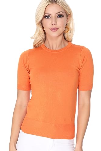 YEMAK Women's Knit Sweater Top – Half Sleeve Crewneck Basic Casual Classic Fit Lightweight Knitted Soft Pullover Tee3