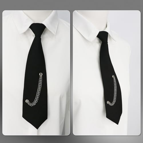 Image of LJBFNN Pre-Tied Ties for Women with Metal Chain, Uniform Shirt Accessory