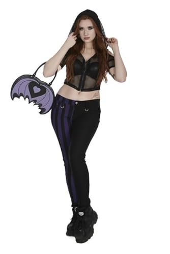 Banned Split Wide Striped Trousers Women's Emo Punk Gothic Skinny Pants Low Rise, Purple & Black, L