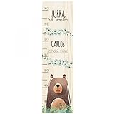 GRAVURZEILE Messlatte für Kinder aus Holz - Bär Design - mit Namen für Kinderzimmer - Skala misst 80-140 cm - Größe 20 x 70 x 2 cm - Geschenk zur Geburt für Mädchen & Jungen
