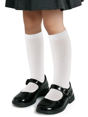 COTTON DAY Kids Girls Knee High School Dress Socks Seamless Toe 3 Pack 4-6 Years White S (6)