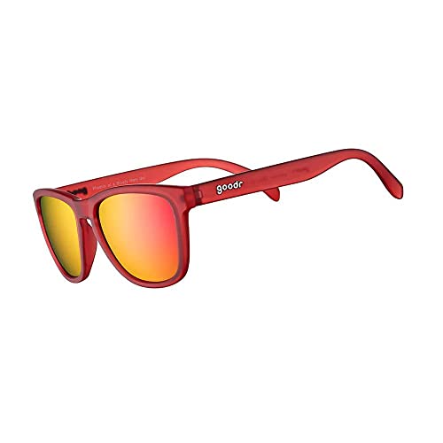 goodr Phoenix At A Bloody Mary Bar Polarized Sunglasses for Men & Women, Medium Sized (OG), Dark Red Translucent Frames with Rose Mirrored Reflective Lens, UV400 Protection, No Slip, No Bounce