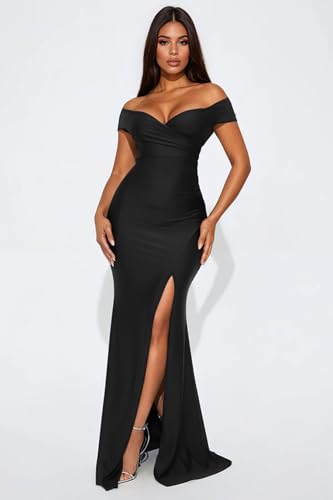 Memoriesea Women's Sexy V Neck Sleeveless Off Shoulder High Split Cocktail Party Maxi Dress2