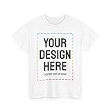 Custom T-Shirt Print with Text, Image or Logo - Personalized Printed Cotton Tees - Design Your Own Shirt for Men and Women - Bulk Packs (US, Alpha, Large, Regular, Regular, 1 Pack, White)