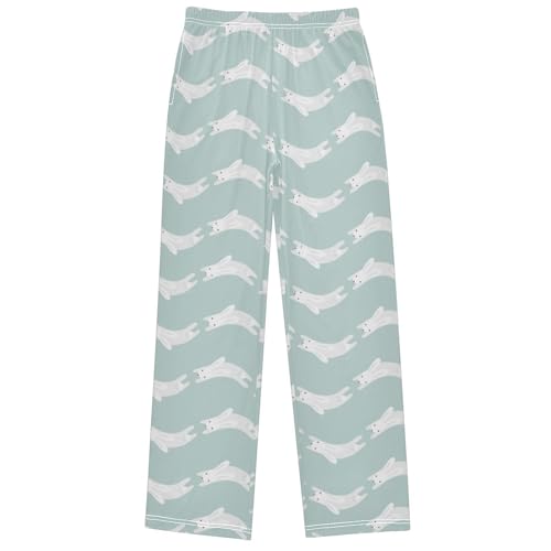 Boy's Pj Pants Running White Rabbit Green Blue Lounge Bottoms Elastic Kids Sweatpants with Pockets Size 6-14