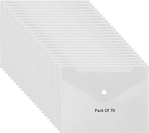 Image of A5 FD Size Envelope Design File Folder Clear Holder Storage Case for Paper Document Bag PassBook, Cheque Book Snap Button Folder Clear Plastic Container - Pack of 70
