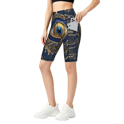 Short de sport taille haute imprimé mauvais œil avec poches pour femme