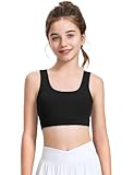 JOCMIC Girls Sports Bras Soft Seamless Training Bra with Removable Padding Yoga Crop Tops for Teens Black 7-8 Years
