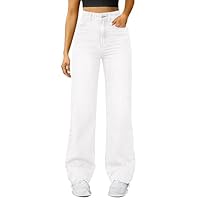 Cocila Jeans Donna Vita Alta Autunno Invernali Gamba Dritta Jeans Donna Elasticizzati Larghi Curvy Pantaloni in Denim Tinta Unita con Tasche per Vacanze Ufficio Casa O Sport
