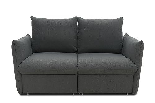 Lo schienale di questo divano con molle è rivestito in tessuto reale. In questo modo è possibile scegliere liberamente se il divano letto sulla parete o liberamente nella stanza diventerà accattivante.