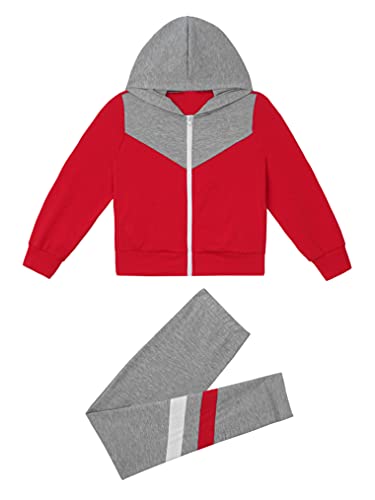YEAHDOR Kids Girls Patchwork Jacket Hooded and Leggings Set Outdoor Running Jogging Tracksuits Casualwear