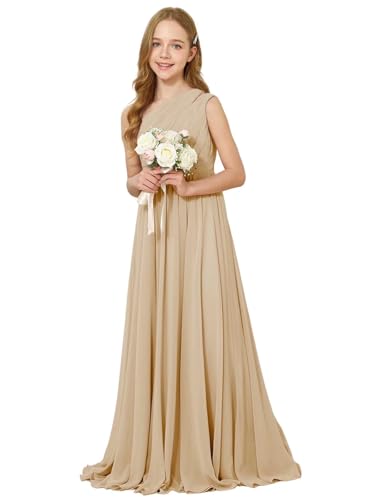 JISISANG One Shoulder Flower Girl Wedding Junior Bridesmaid Chiffon Dresses A Line Sleeveless Princess Dress