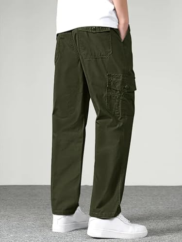 Image of Vogaan Casual Solid Men's Regular Fit Drawstring Cargo Pants with Multiple Pockets | Cotton Cargos for Men
