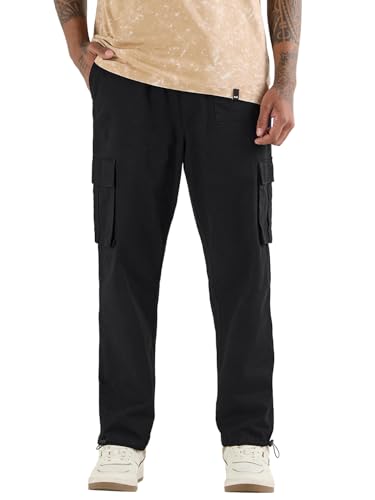 Image of Bewakoof Men's Oversized Fit Mid Rise Cargo Trousers|Loose Fit Street-Style Comfort | Utility Pockets | Everyday Wear