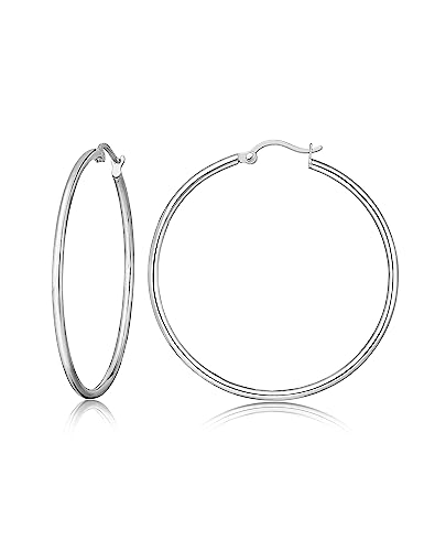 Limerencia Large Titanium Hoop Earrings for Women Hypoallergenic Thin Round Earrings F136 Implant Grade Titanium Hoops for Sensitive Ears