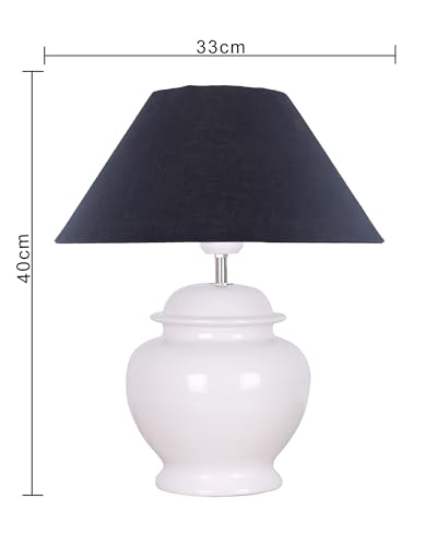 Image of Homesake Ceramic Pot Shaped Base White Table Lamp with Shade, (Black)