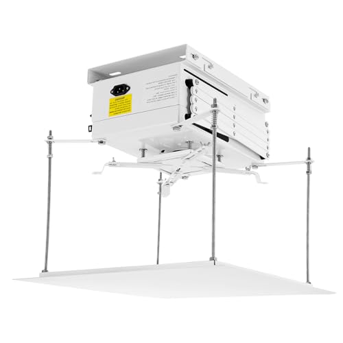 HUSPOO Elektrischer Beamer Lift 10kg Traglast - Weißer Projektoraufhänger mit Fernbedienung | Motorisierter Deckenlift 1m Hub für Projektoren (220V)