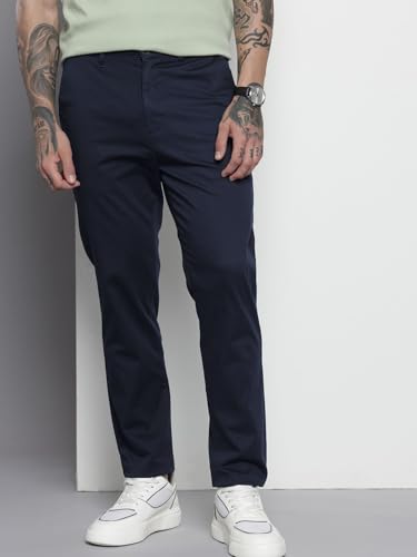 Image of The Indian Garage Co Men Regular Fit Solid Mid-Rise Stretchable Chinos