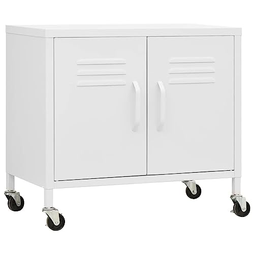 vidaXL Lagerschrank Weiß 60x35x56cm Stahl Sideboard Schrank mit Rollen Büroschrank Metallschrank Aufbewahrungsschrank Büromöbel Stahlschrank