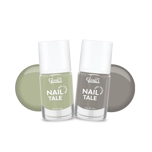 Image of Glam21 Nail Tale- Nail Lacquer|Multicolor|Quick Drying Nail Polish| Glossy Gel Finish Nail Kit | Highly Pigmented & Long Lasting | Chip Resistance|9ml Each| Pack Of 2 (Shade-09-10)