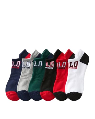 Polo Ralph Lauren Mens Socks Big Polo Logo Low Cut - 6 Pack - Red, Green, Blue and Black Polo Socks