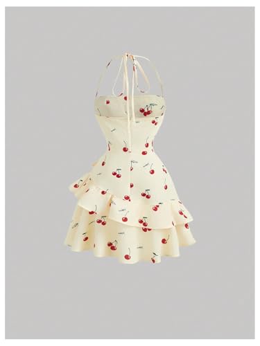 Image of Floerns Women's Floral Halter Ruffle Tiered Cute Summer Mini Dress Milkmaid Vacation Sundress