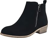 Jeossy Women's Elegant Ankle Boots Thick Low Heel Black Nubuck Zipper Round Toe Fashion Booties for