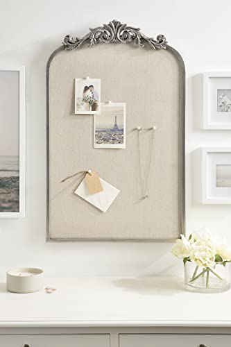 Image of Kate and Laurel Arendahl Arch Pinboard; Silver; 19 x 31; Framed Arched Ornate Vintage Pinboard for Unique Display; Organization; and Decor Options