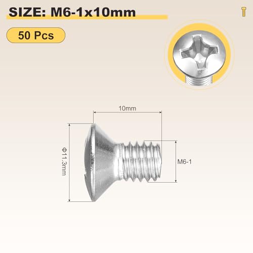 Image of METALLIXITY Semi-Countersunk Oval Head Machine Screws (M6-1x10) 50Pcs, 304 Stainless Steel Phillips Cross Recessed Machine Screw Bolts - for Furniture Assembly DIY Projects, Silver