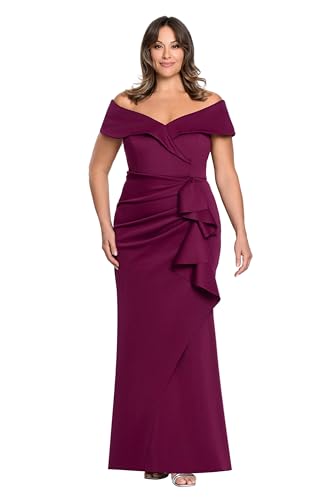 Image of Xscape Women's Long Off-the-Shoulder Sweetheart Neckline Formal Evening Gown with Ruching and Draped Ruffle Detail