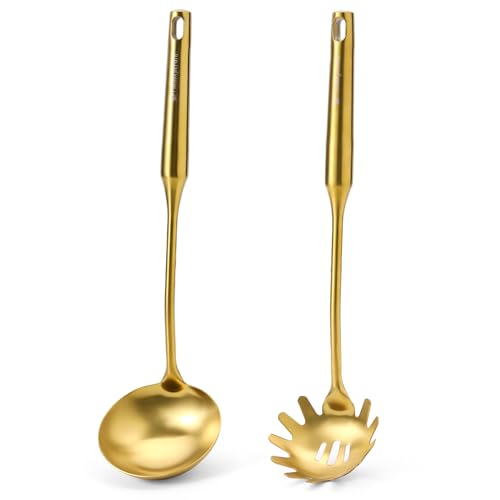 Gold Soup Ladle and Spaghetti Spoon Set...
