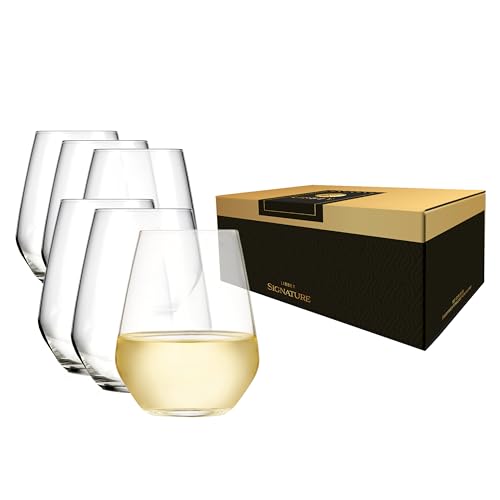 Libbey Signature Greenwich Stemless Wine Glasses Set of 6, Modern Wine Glasses for Red and White Wine, Ideal Stemless Wine Glass Set for All Occasions