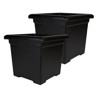 The HC Companies Accent Square Plant Pot w/Drainage - Classic Planters for Outdoor Plants & Indoor Plants - Lightweight & UV-Resistant Square Planter Box (15.5”, Black, Pack of 2)