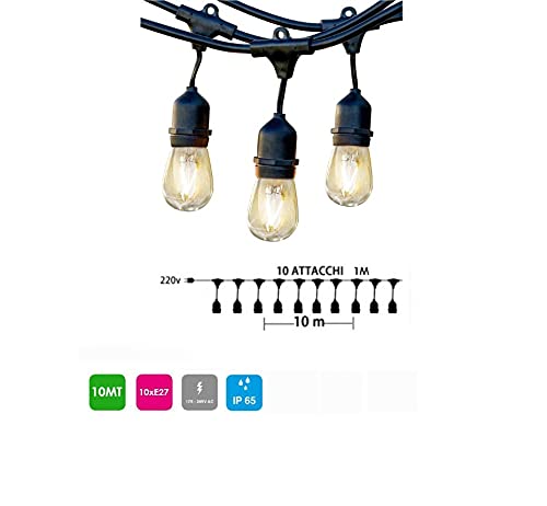Generico Catenaria Cordoniera Catena Di Luci LED E27 10 Metri Bianca Per Esterno Prolungabile 10 Lampadine Led E27 4W 2700k Calda A60 Vetro - Foto 3