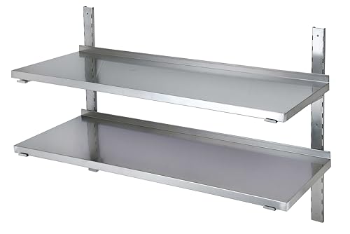 Arredo Chef Etagère Murale en INOX pour Cuisine Professionnelle, Bar, hôtel, Restaurant, collectivité.…… (140 x 30 x h 70 cm, 2 Niveaux)