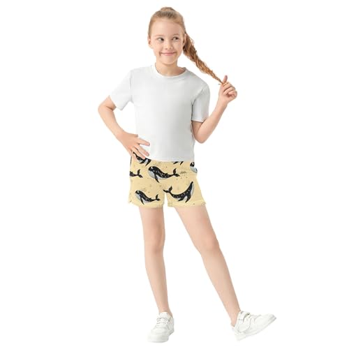 Girls Athletic Shorts Cute Black Whales Print Kids Lounge Summer Comfy Pajama Sleepwear Biker Youth Shorts, X-Small2