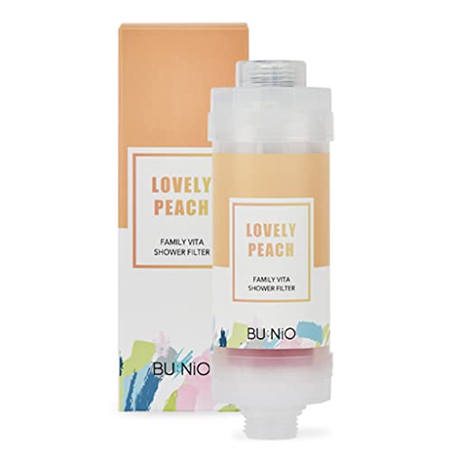 BU:NiO Family Vitamin C Shower Filter 5.29Oz - Aroma Scented Shower Head Filter, Hard Water Softener, Chlorine & Rust Remover, Water Purifying, Helps Dry Skin&Hair Loss(LOVELY PEACH)