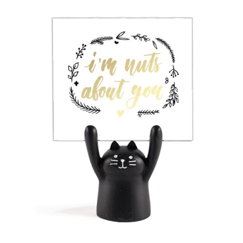 Porte-mémo chat noir avec citation I'm Nuts About You en métal pour bureau